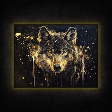 LED Leuchtbild - Goldener Wolf
