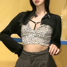 sexy Crop Top Bralett LEO Print Oberteil Party Gothic Tiermuster weiß
