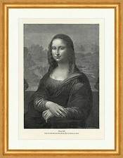 Mona Lisa Leonardo da Vinci Louvre Paris Gemälde Frauen Holzstich A 0756 Gerahmt
