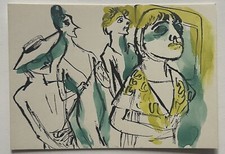 Karl Hubbuch, Skizze: figurative Szene, kolorierte Tusche, Originalzeichnung