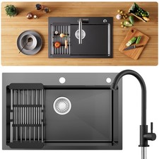 Spülbecken Küche Edelstahl 70x45 cm mit Siebkorb Hahnloch und Ablaufgarnitur