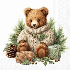 20 Servietten Cuddle Bear Niedlicher Winterbär Teddy Winterpulli Präsent 33x33cm