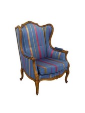 Ohrensessel Fernsehsessel  Barock Stil Stoff blau gestreift -11408-