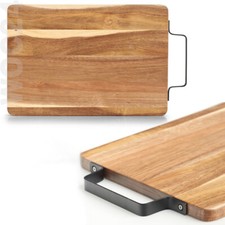 AKAZIEN HOLZ Schneidebrett Tranchierbrett Servierbrett Metall Griff Akazie