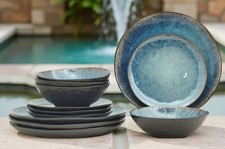 Tafelservice Geschirr andas blau 12 tlg Steinzeug Teller Müslischalen 4 Personen