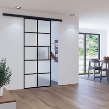 Glasschiebetür satiniert Schiebetür Industriedesign schwarz Softclose