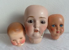 drei alte Puppenköpfe großer Biskuitkopf defekt mit Glasaugen für Bastler
