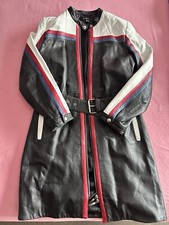 Apart Ledermantel,Schwarz Streifen Weiß Rot Biker Style Gr.36 sehr guter Zustand