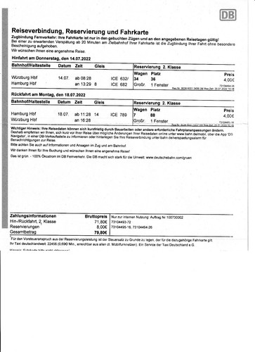 Bahn ticket würzburg hamburg - ticket,