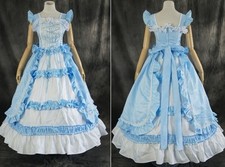 H-T100 Hell-Blau Satin Victorian Gothic Lolita Cosplay Kostüm Abend Kleid 