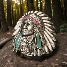 Indianer-Häuptling Gürtelschnalle. Toller Federschmuck! 40 mm Gürtelbreite. Neu!