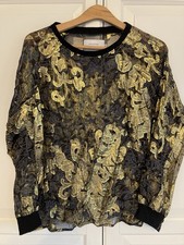 Munthe Bluse Top 38 Transparent Schwarz Gold 