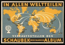 Reklame für Schaubek Briefmarken Album, Weltkarte, Ansichtskarte 