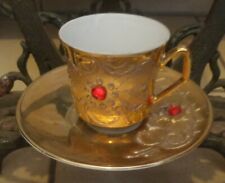 FF Faenza Porcellana Italien wertvolles MOCCAGEDECK mit roten Glassteinen 5x da