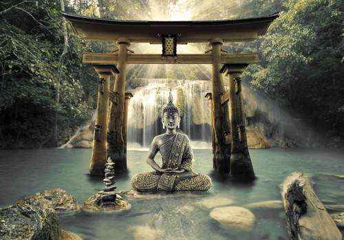 Buddha wasserfall wald - buddha,