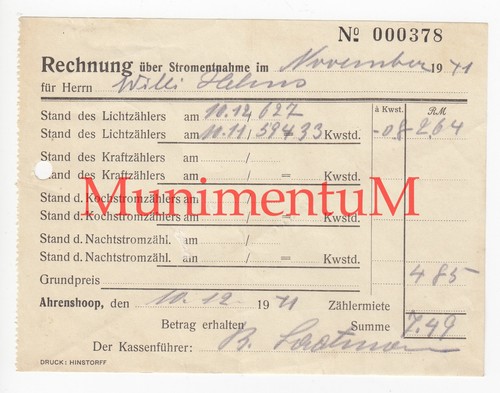 Rechnung über stromentnahme - rechnung,