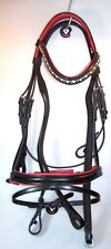 Trense schwarz Leder rot unterlegt Strass klar grau Schnallen NEU WB + Zügel
