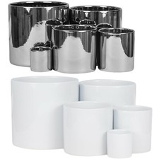 Keramik Blumenübertopf Blumentopf Pflanzkübel Glanz Silber weiss zylinderförmige
