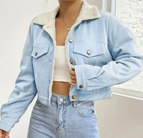 Damen cordjacke kurz hellblau - damen,