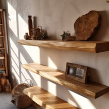 Handgefertigtes Schweberegal Eiche massiv Live Edge, Waney Edge, rustikal, Holz, Hartholz