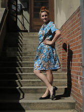 VEB Kleid Damenkleid blau geblümt NOS Gr. g50 70s True VINTAGE summer dress blue