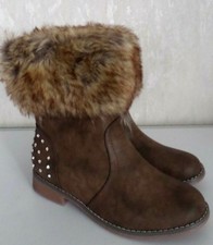 Damen Stiefel Boots Webpelz Glitzersteine Reissverschluß Braun Grösse 40 NEUWARE