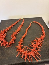 Korallenkette Vintage, 2St, echte Astkorallen kräftige Lachsfarbe Halskette 49cm