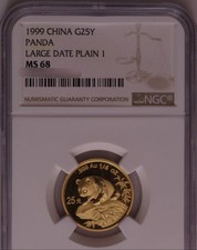 🔥  1999 China Panda 25 Yuan - 1/4 Oz Gold  🔥 NGC MS68 🔥 RARITÄT!!!!