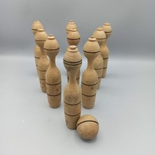 Vintage Tischkegelspiel 10 Teile Holz 9 Kegel & Kugel Mid Century 50er Buchholz