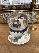 Vintage Schneekugel Spieluhr Weihnachten Schneemänner 