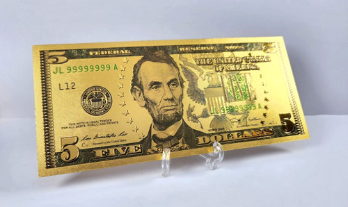 Five dollars gold banknote - five,