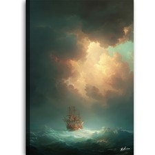 Leinwand Bild Boot Meer Schiff in der stürmischen See Kunstdruck Gemälde 8508A