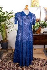 %SALE% Vintage orig 60er Abendkleid blau Spitze transparent Megakragen Boho 44
