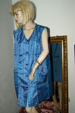 Seidige RASCHEL Nylon  Schürze Kittel Kleiderschürze VINTAGE blau GLANZ fein 42