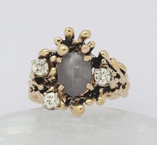 ♦ Ring in 14 kt 14k 585 er Gelb Gold mit Sternsaphir Saphir Brillanten Brillant