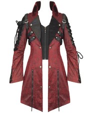 Punk Rave Gift Jacke Herren Rot Schwarz Kunstleder Goth Steampunk Militär Mantel