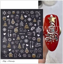 3D Nagel Sticker Nail Art Weihnachten Schnee Xmas Selbstklebend Aufkleber Gold