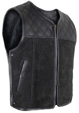 MDM Herren Lederweste/Kutte mit Perforiertem Leder in Nubuk Schwarz und Glatt