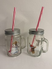 2er Set WEIHNACHTEN Trink Einmachglas Gläser mit Deckel & Strohhalm