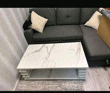 WOHNLING Couchtisch Weiß 110 cm Marmor Optik Wohnzimmertisch Sofatisch Groß