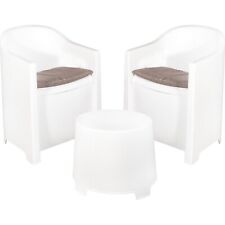 Sitzgruppe Gartenmöbel Gartensessel 3tlg Weiß Kunststoff Rund Terrasse Balkon