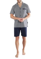 GÖTZBURG Shorty Pyjama Herren kurzer Schlafanzug 2-teilig kurz blau Baumwolle