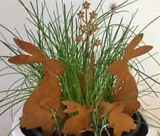 5 Dekostecker Ostern 4 Hasen 1 Blume NEU aus Metall in rost - braun