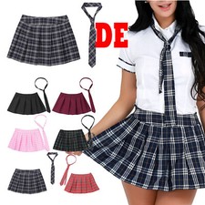 DE Damen Schulmädchen Cosplay Uniform Kostüm Faltenrock Minirock Mit Krawatte
