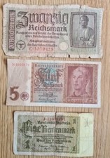 3 x DEUTSCHE BANKNOTEN 1 5 20 DEUTSCHE MARK DEUTSCHLAND REICHS BANKNOTEN 1930 40er