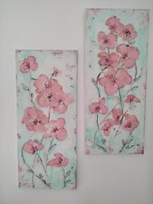 2 Bilder auf Leinwand handgemalt, Blumen, abstrakt,  30x70cm Original, Wanddeko 