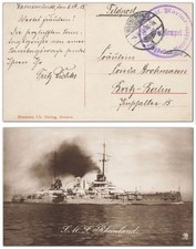 AK Linienschiff SMS Rheinland 1915 Marine Flugstation Warnemünde Rostock