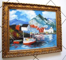 Ölgemälde Landschaft Schiff Norwegen Fjord 1-2-0 Auflösung Deko Ölbild Kunst-Art