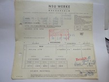 NSU WERKE Neckarsulm RECHNUNG