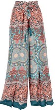 Palazzohose, langer Boho Hosenrock, Wickelhose, Sommerhose - smaragdgrün/bunt